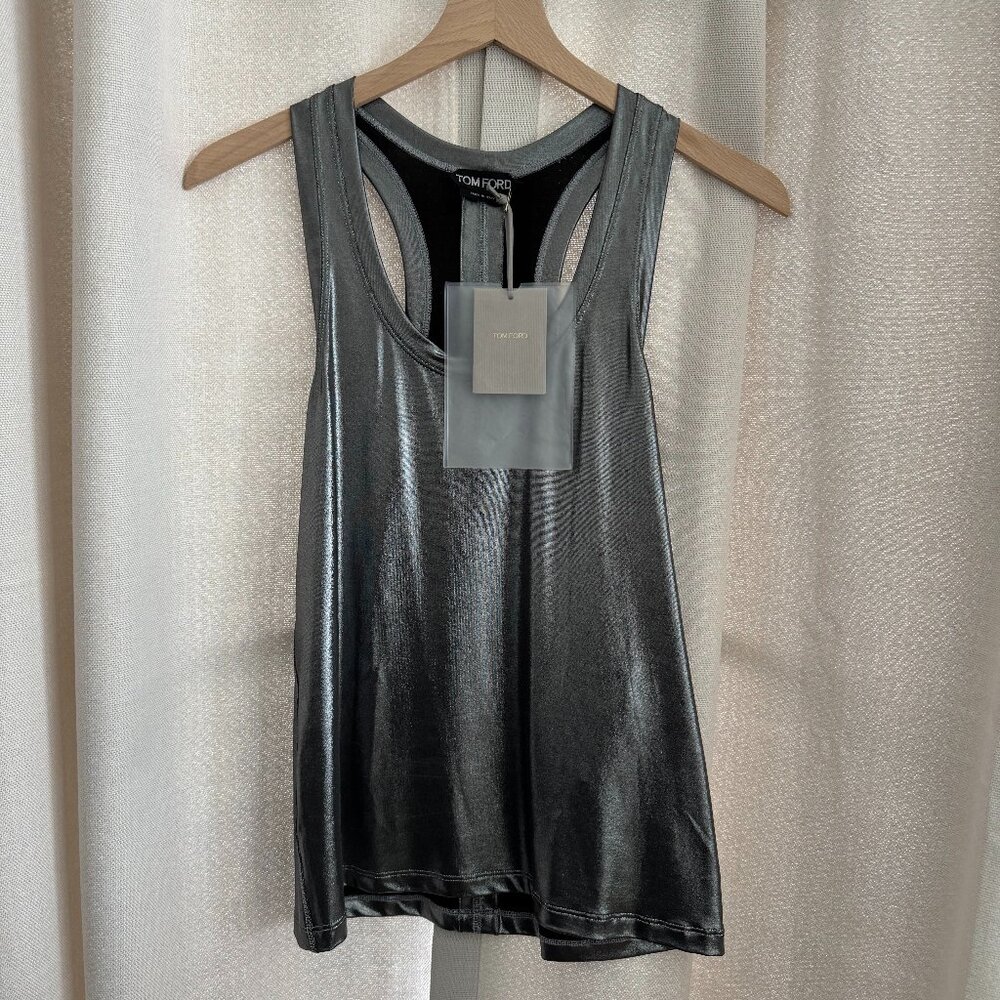 Tom Ford Laminated Metallic Racerback Tank Top Silver Size 38 IT - US 2 NWT